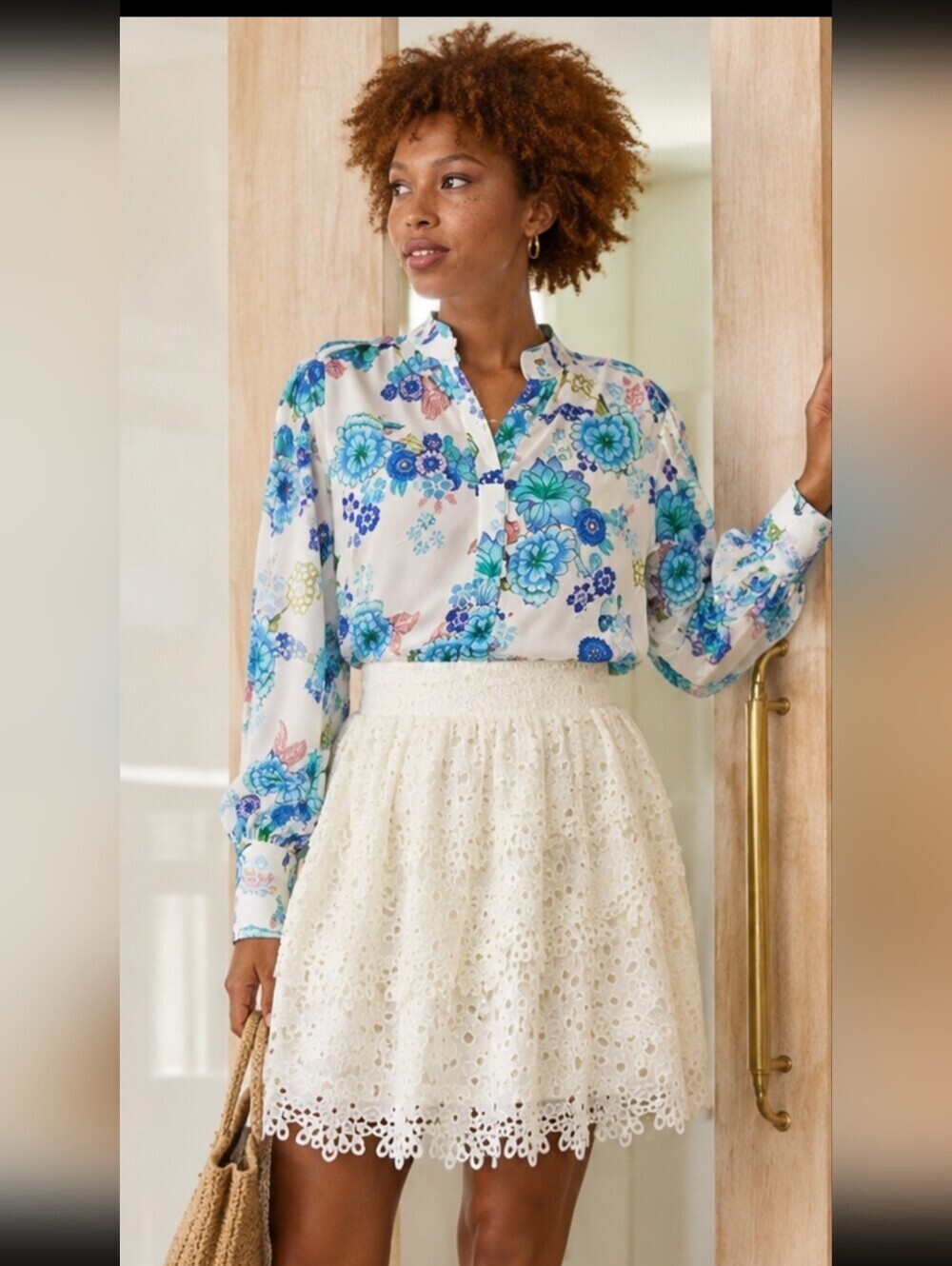 NWT MISA for INC Warm Ivory Floral Eyelet Lace Mini Skirt XXXL